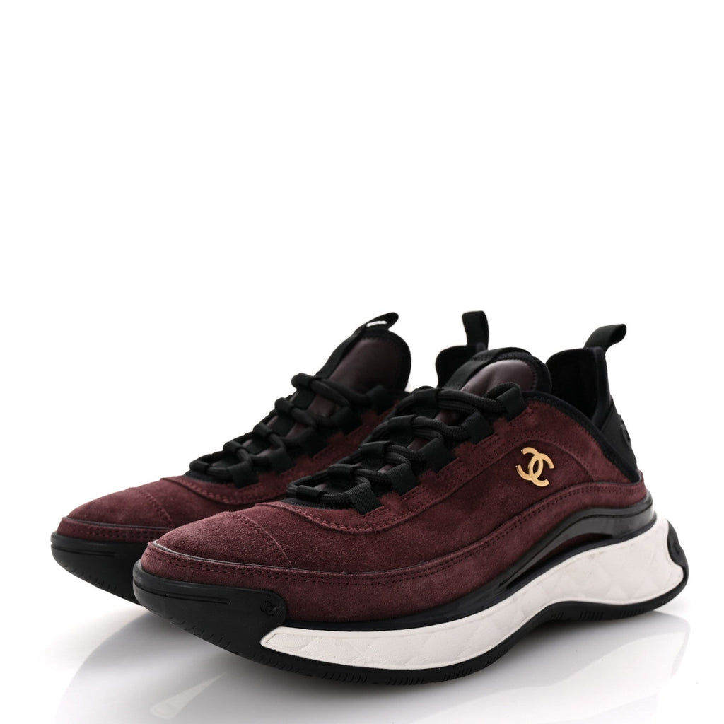Suede Calfskin Nylon Grosgrain CC Sneakers 37 Dark Purple