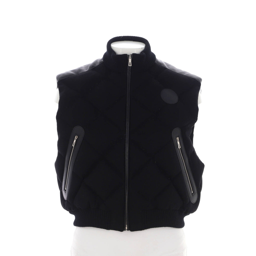 Women's Short Puffer Vest Quilted Cashmere with Leather