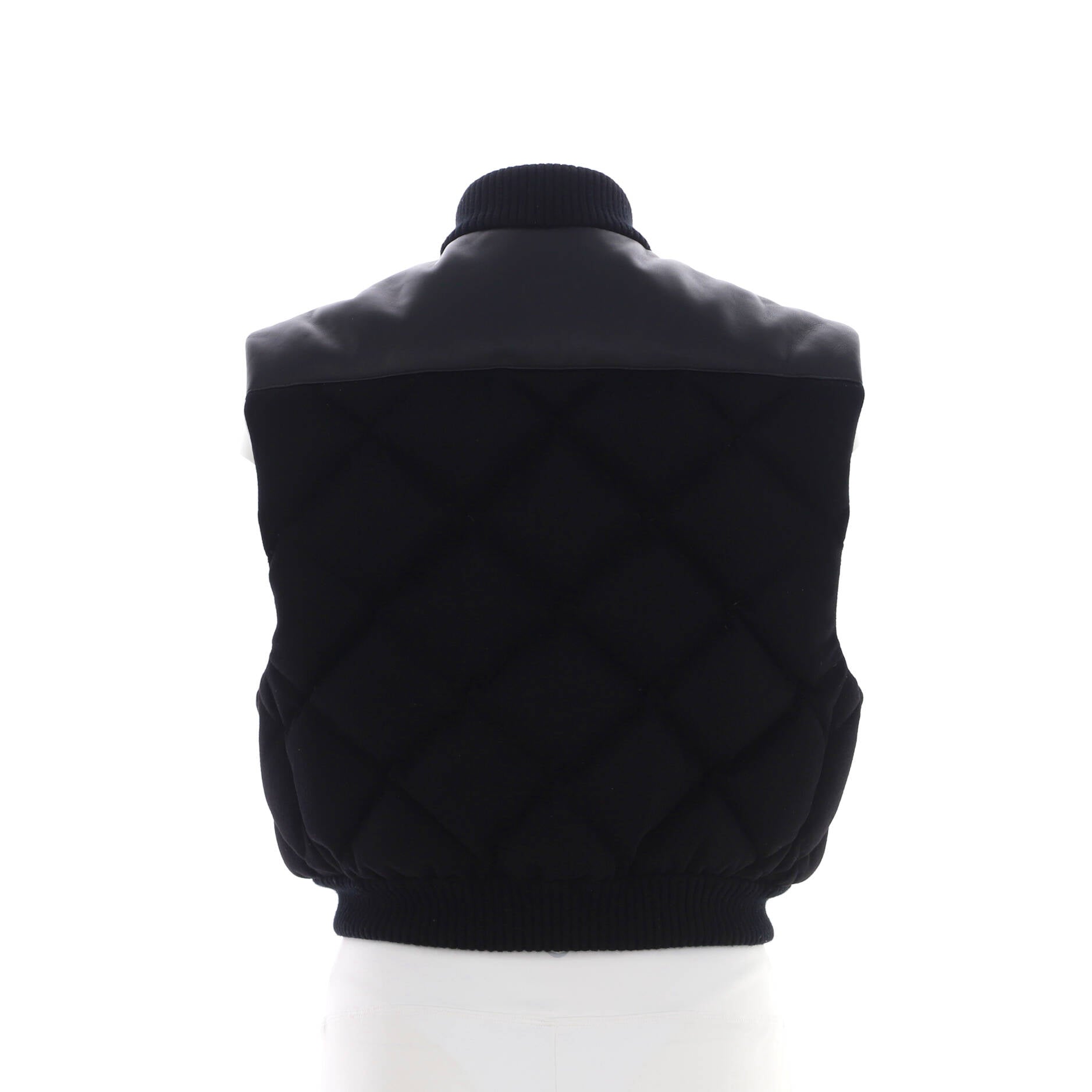 Women's Short Puffer Vest Quilted Cashmere with Leather