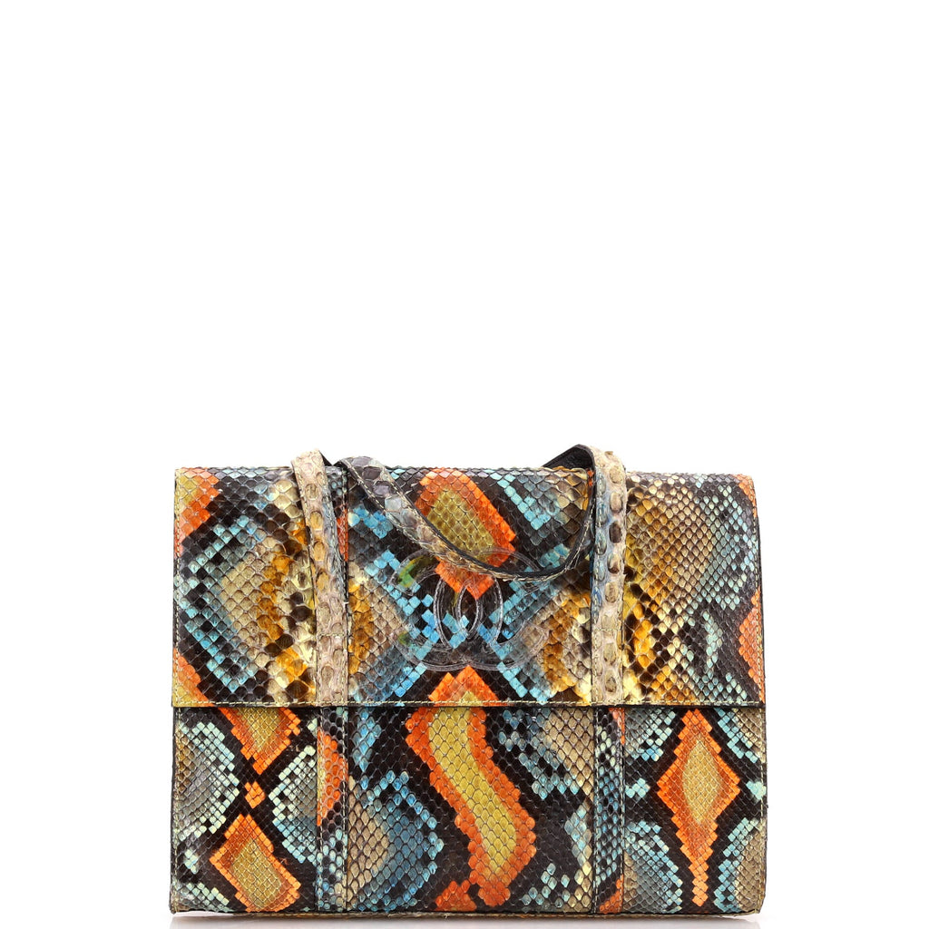 Vintage CC Flap Handle Tote Python Mini