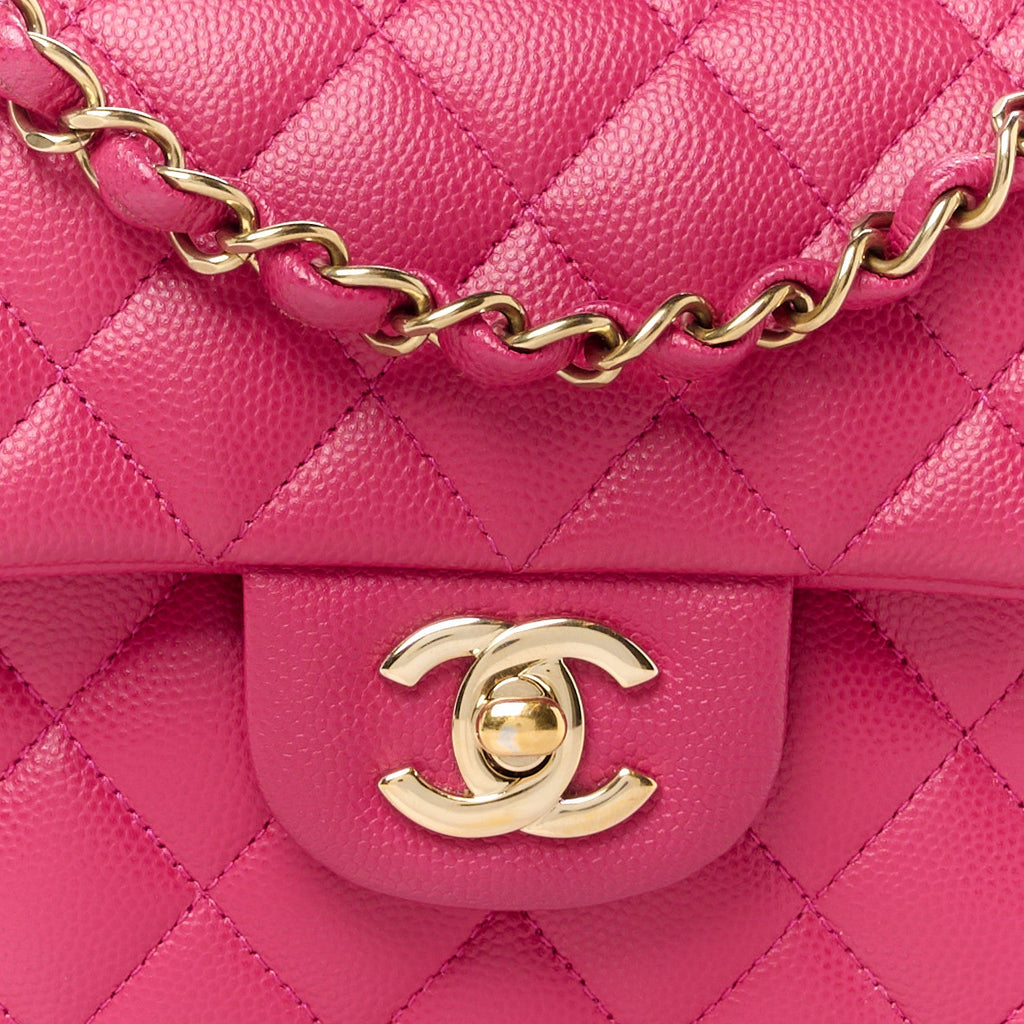 Caviar Quilted Small Double Flap Fuchsia
