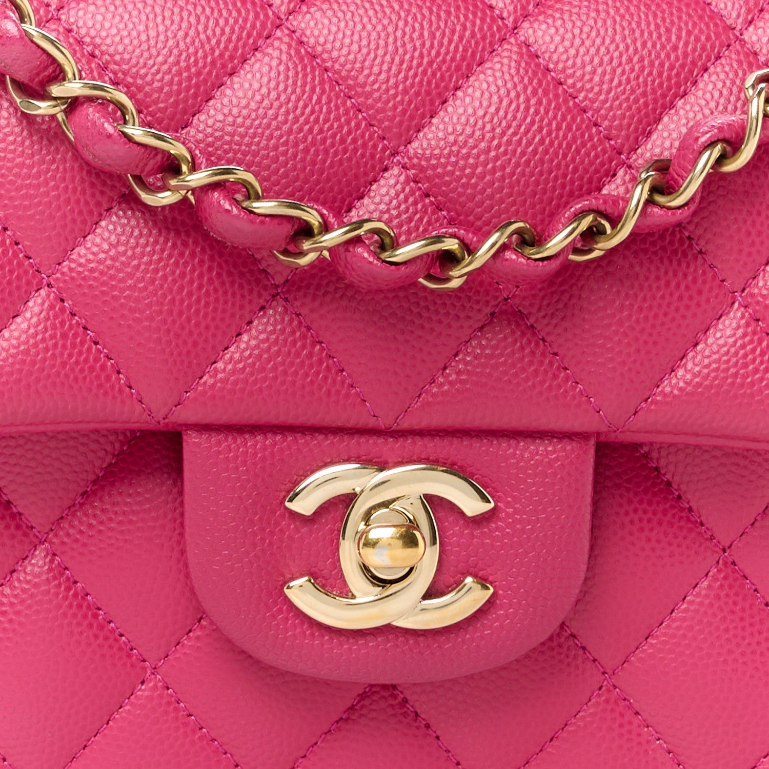 Caviar Quilted Small Double Flap Fuchsia