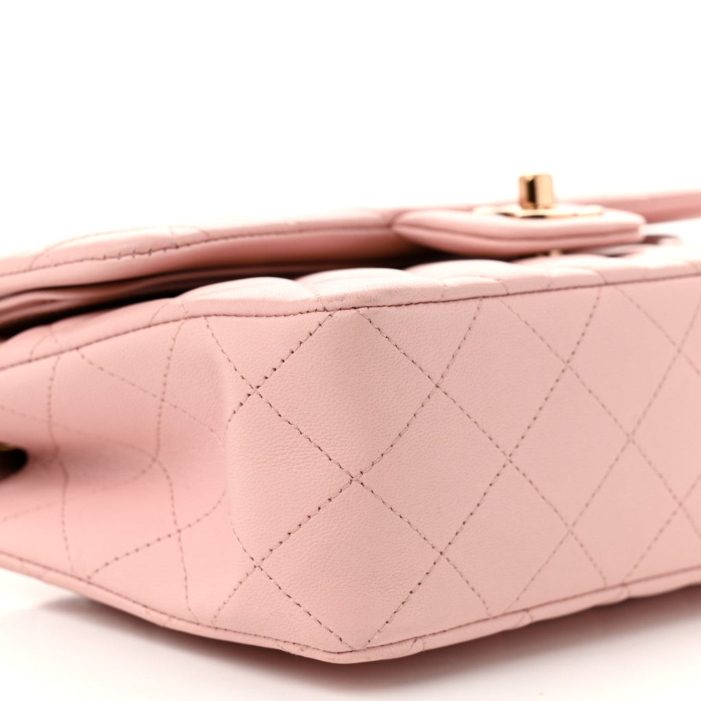Lambskin Quilted Small Double Flap Light Pink