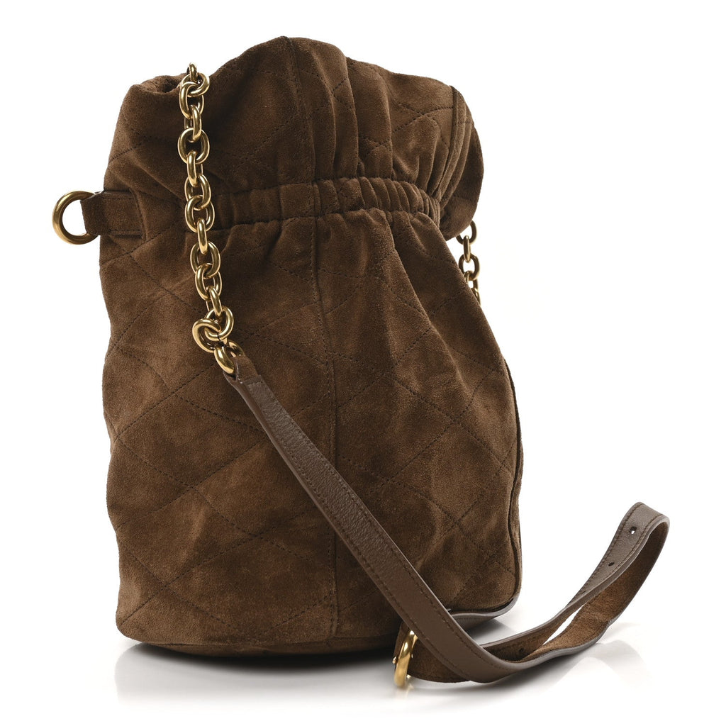 Suede Quilted Le Maillon Bucket Bag Brown