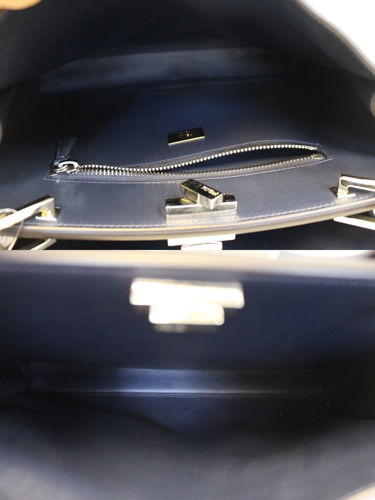FENDI Peekaboo Essential Slate and Dark Blue Leather Shoulder Handbag
