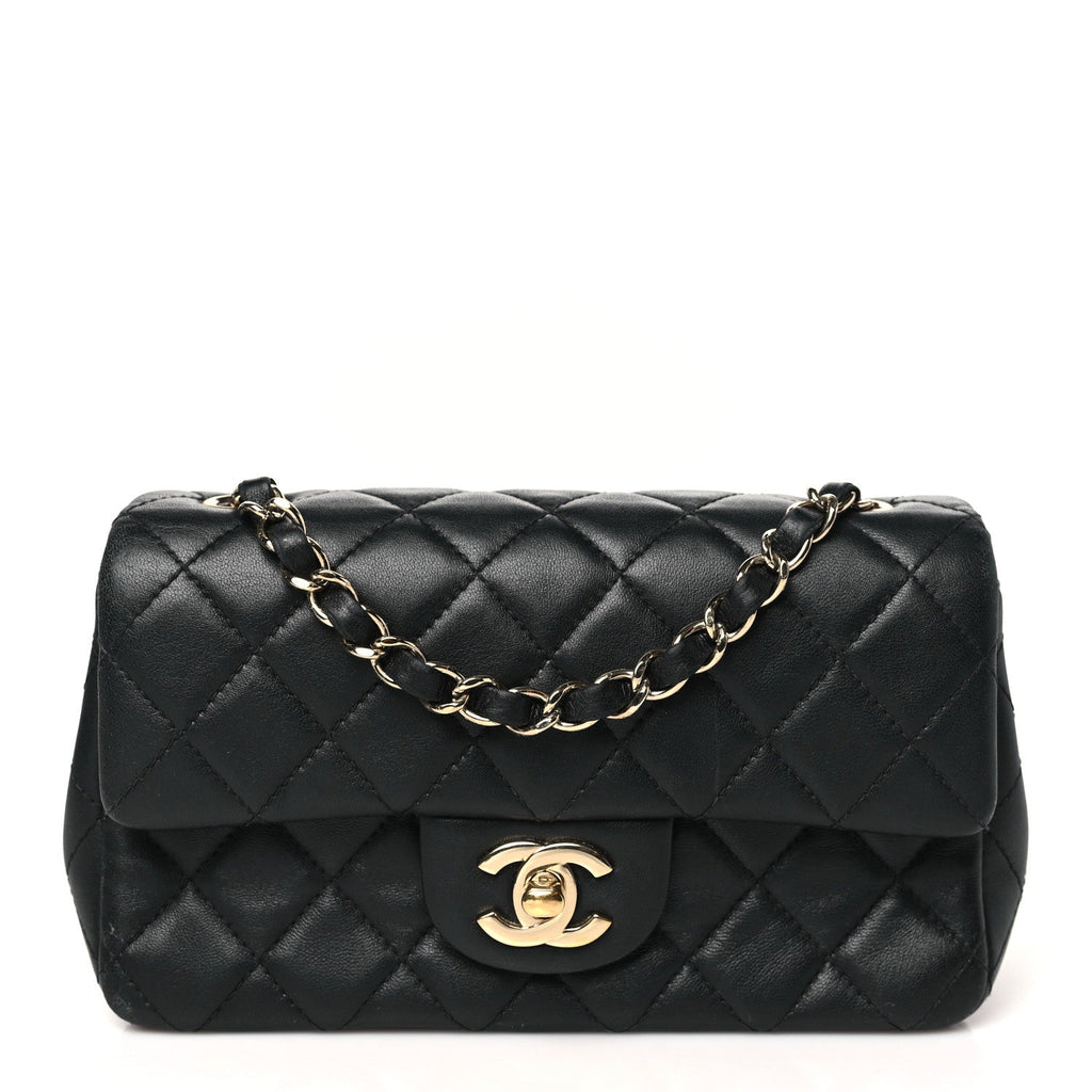 Lambskin Quilted Mini Rectangular Flap Black