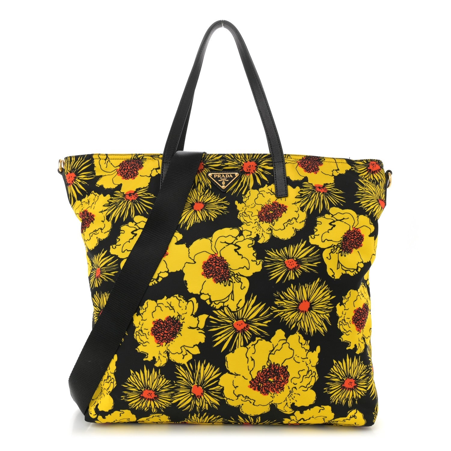 Tessuto Nylon Saffiano Floral Print Tote Giallo