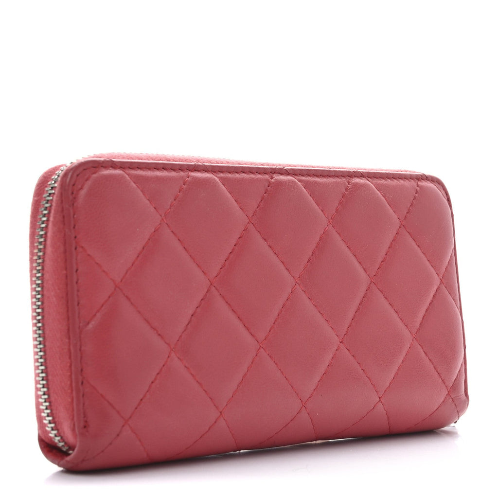 Lambskin Quilted Small Zip Around Wallet Pink