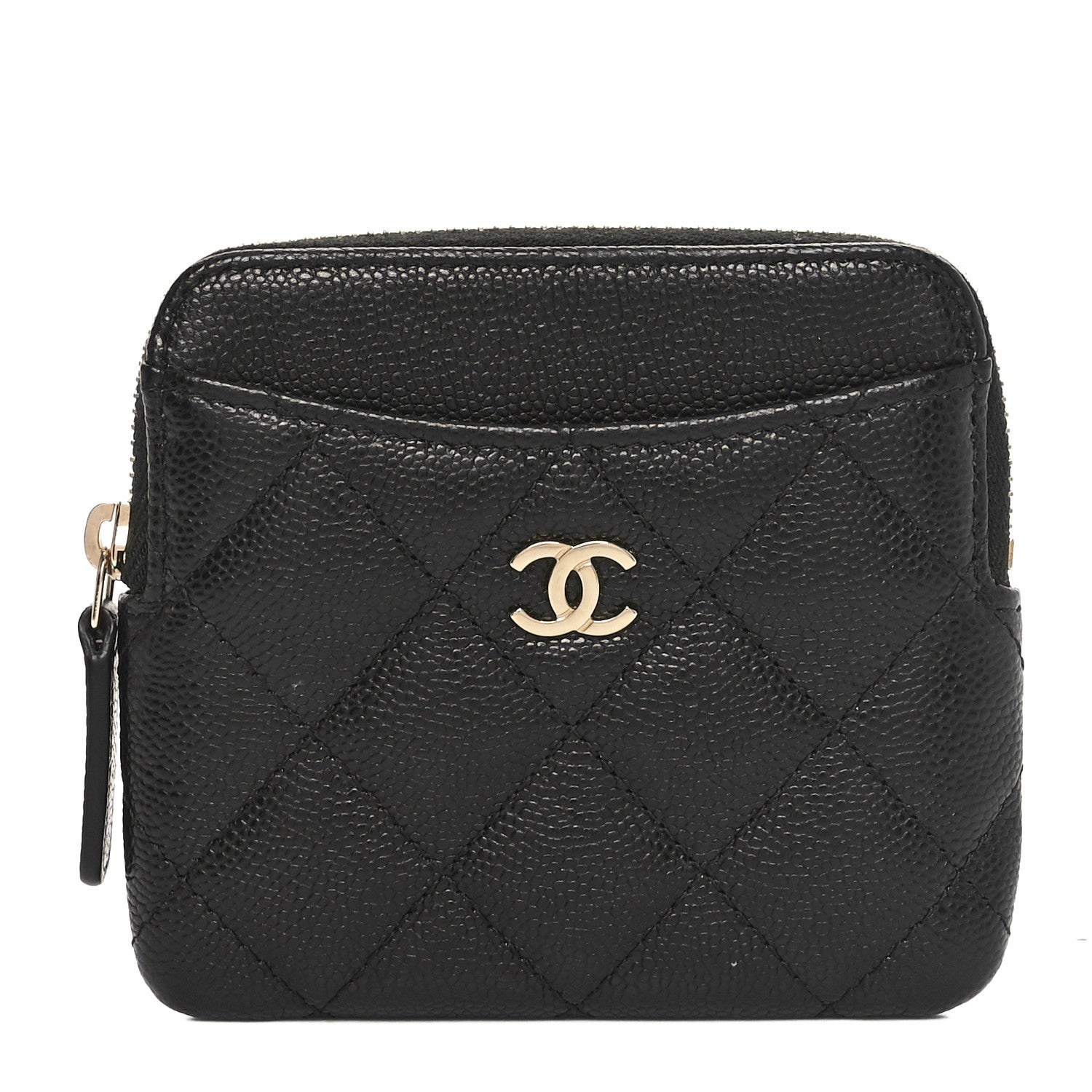 Caviar Quilted Zip  Holder Wallet Black