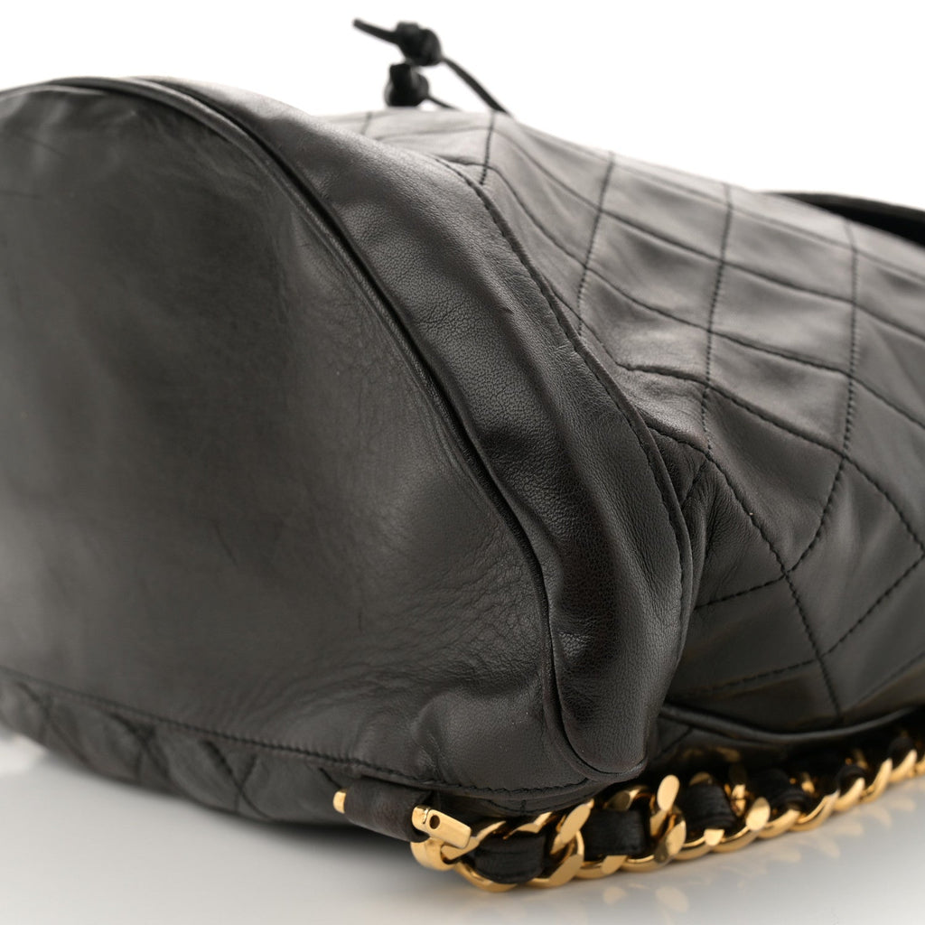 Lambskin Quilted Drawstring Backpack Black
