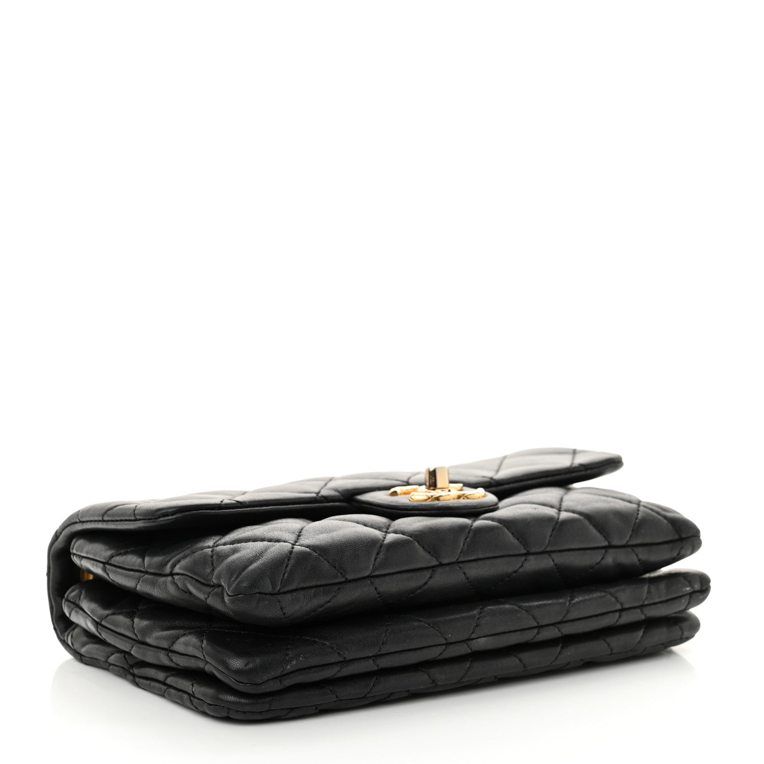 Lambskin Quilted Small Pillow Crush Flap Black