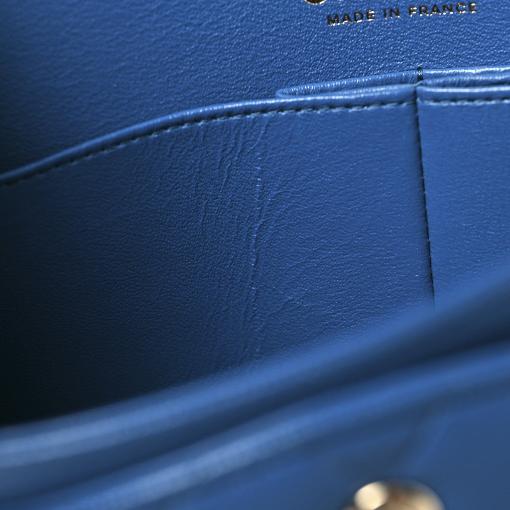 Caviar Quilted Medium Double Flap Blue