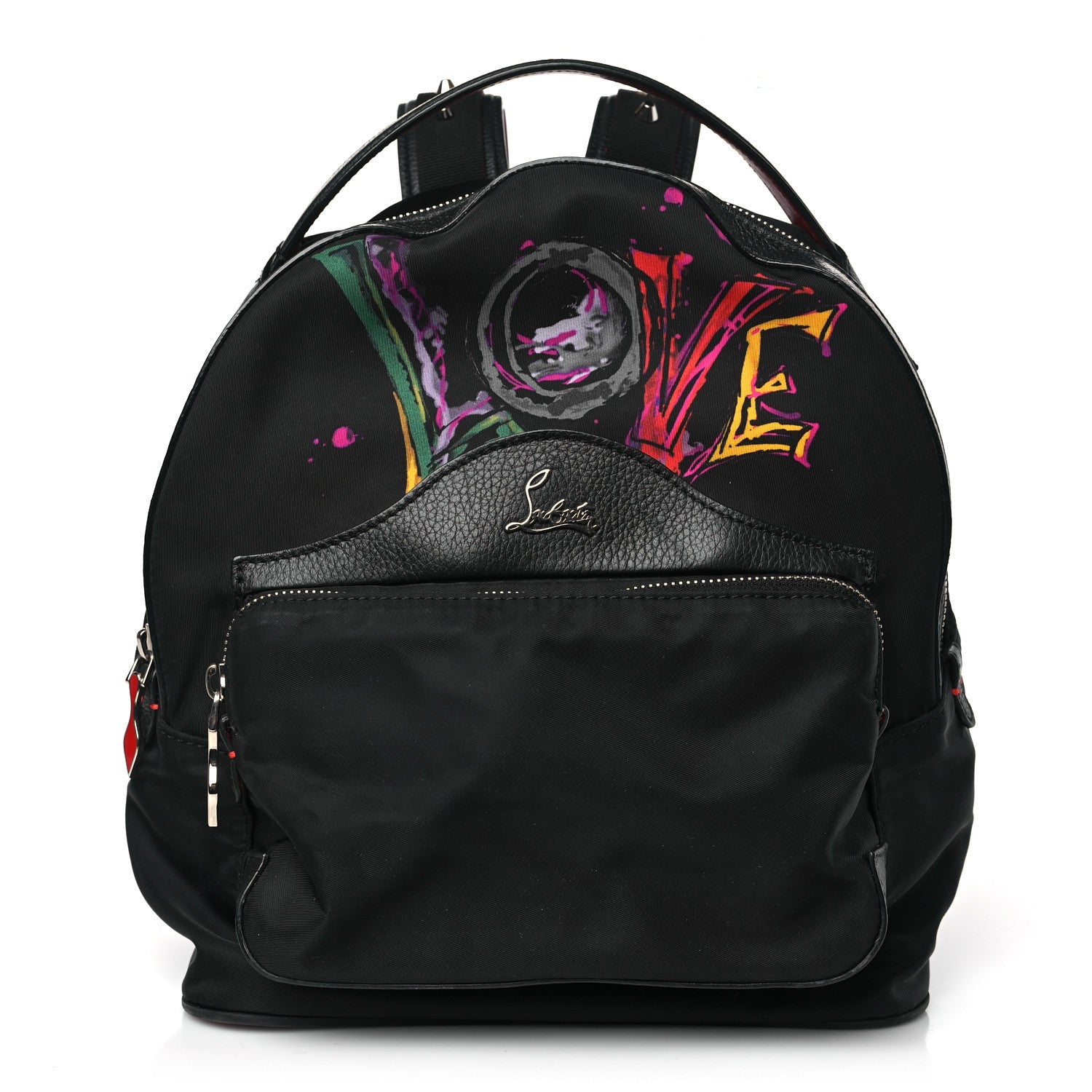 Nylon Calfskin Love Small Backloubi Backpack Black