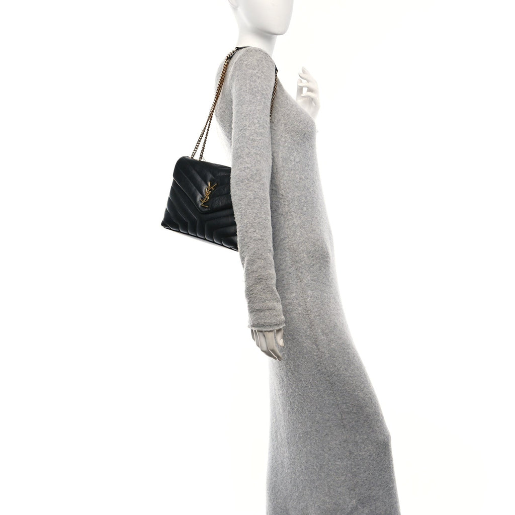 Calfskin Y Quilted Monogram Small Loulou Chain Satchel Black