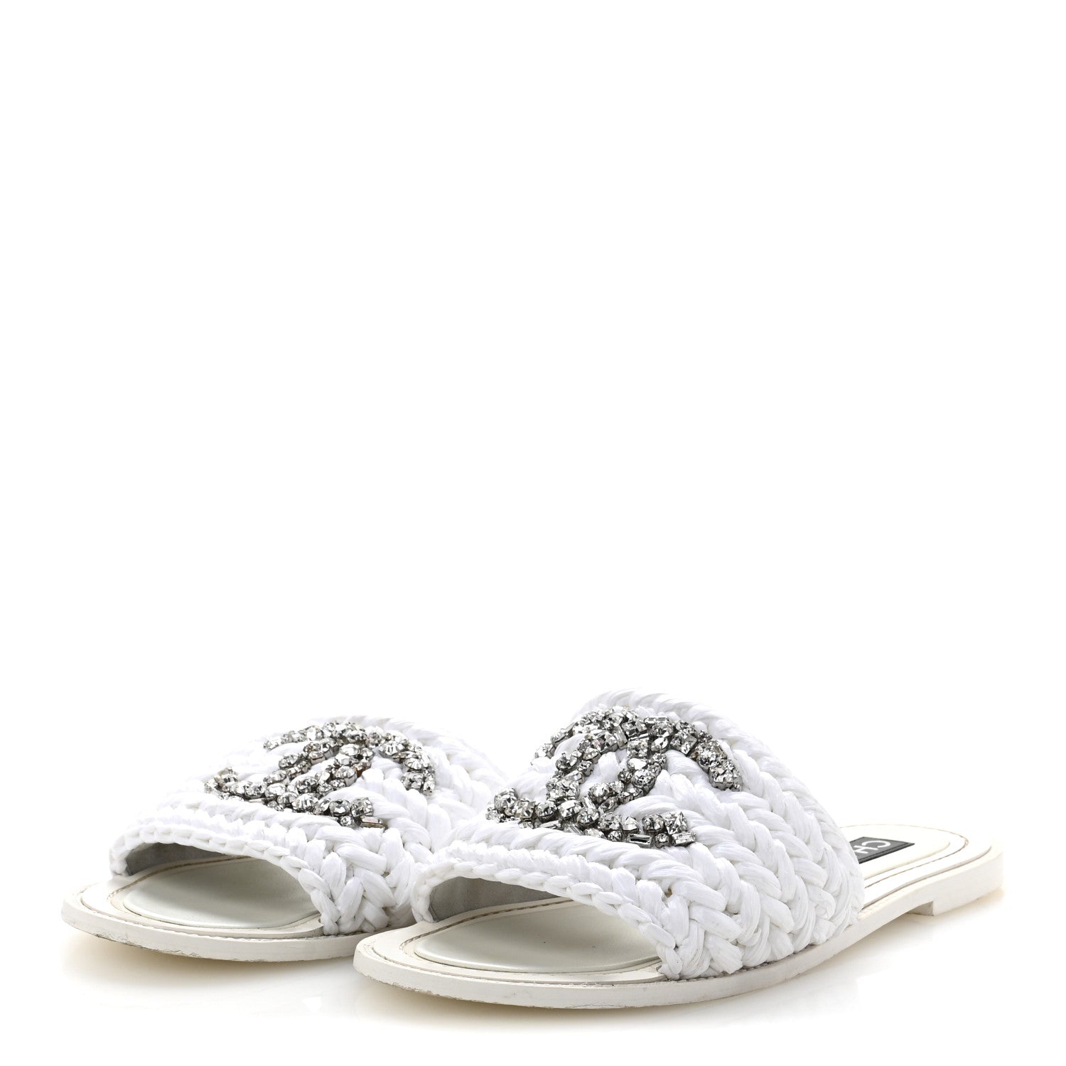 Raffia Crystal CC Mules Sandals 39 White
