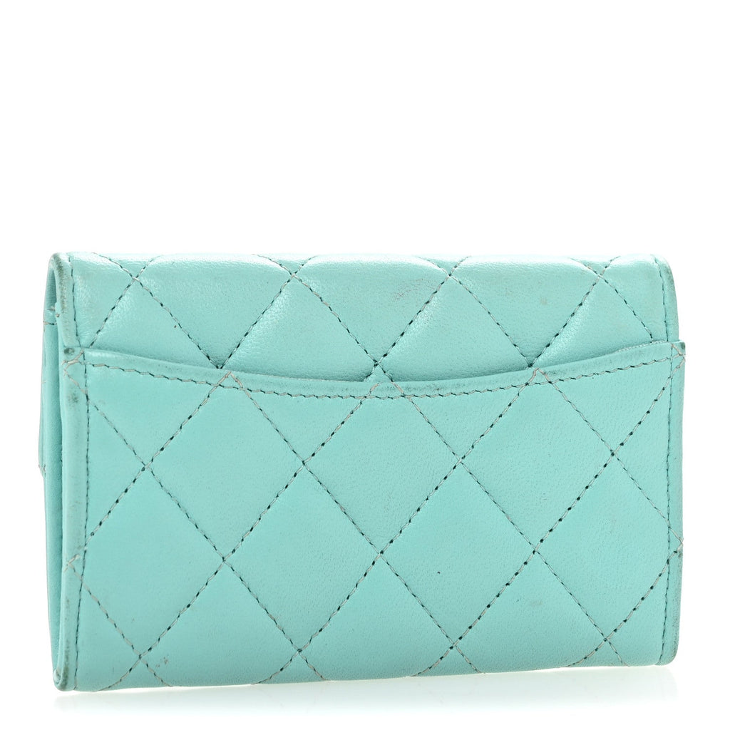 Lambskin Quilted Flap  Holder Wallet Turquoise