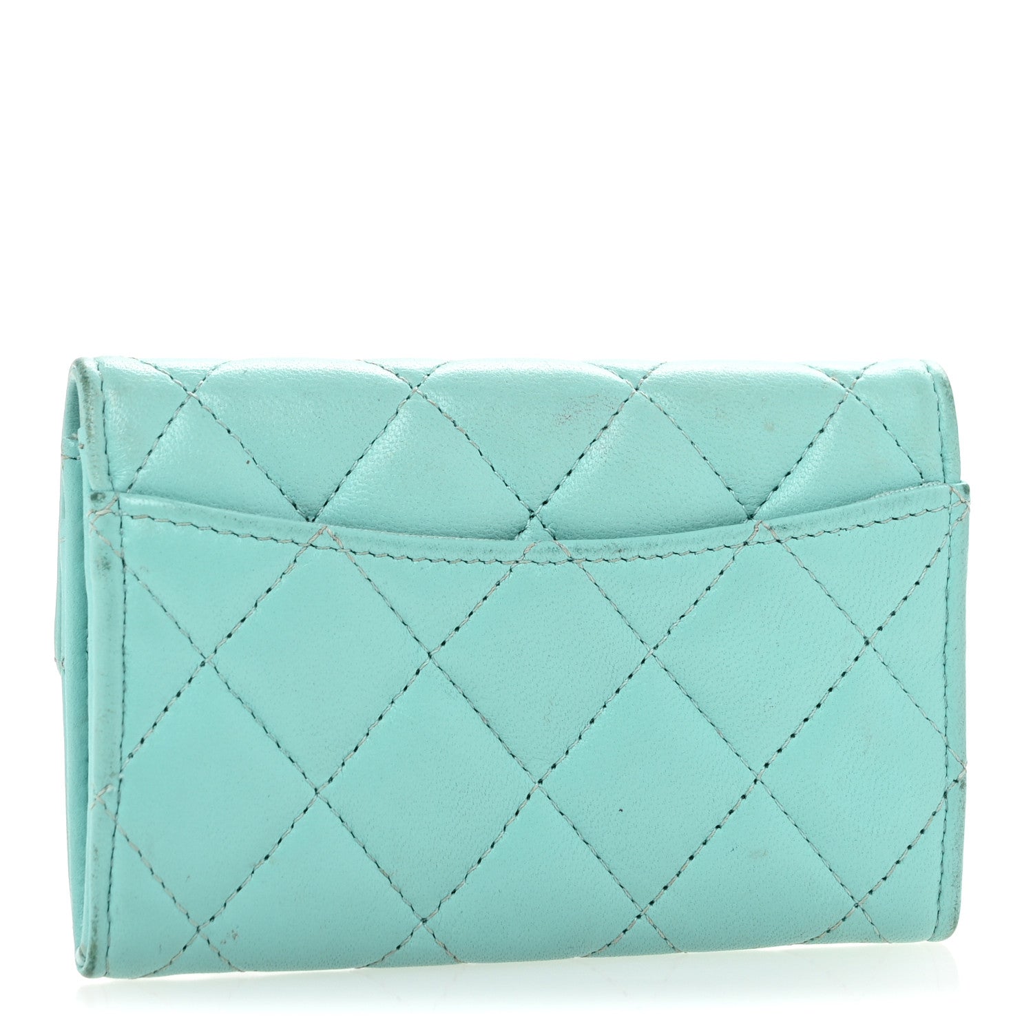Lambskin Quilted Flap  Holder Wallet Turquoise