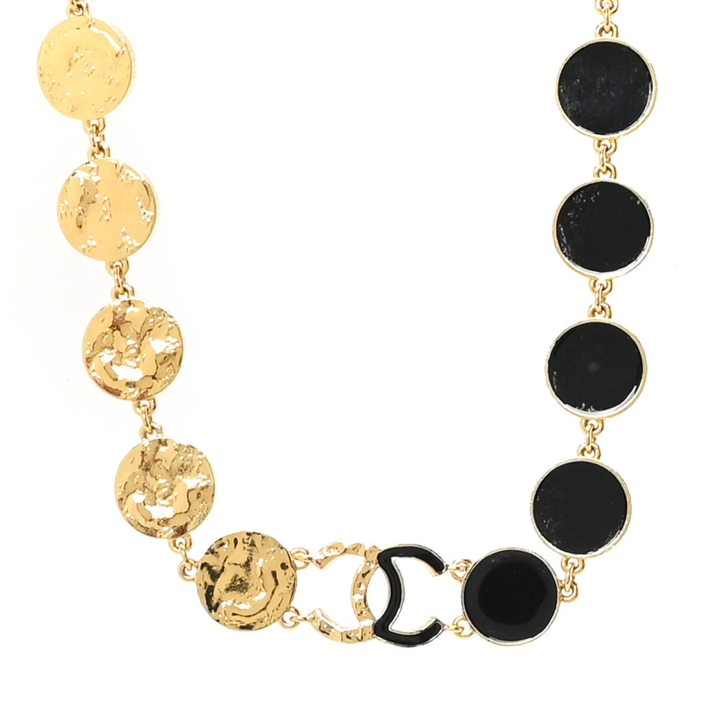 Metal Disc CC Necklace Gold Black
