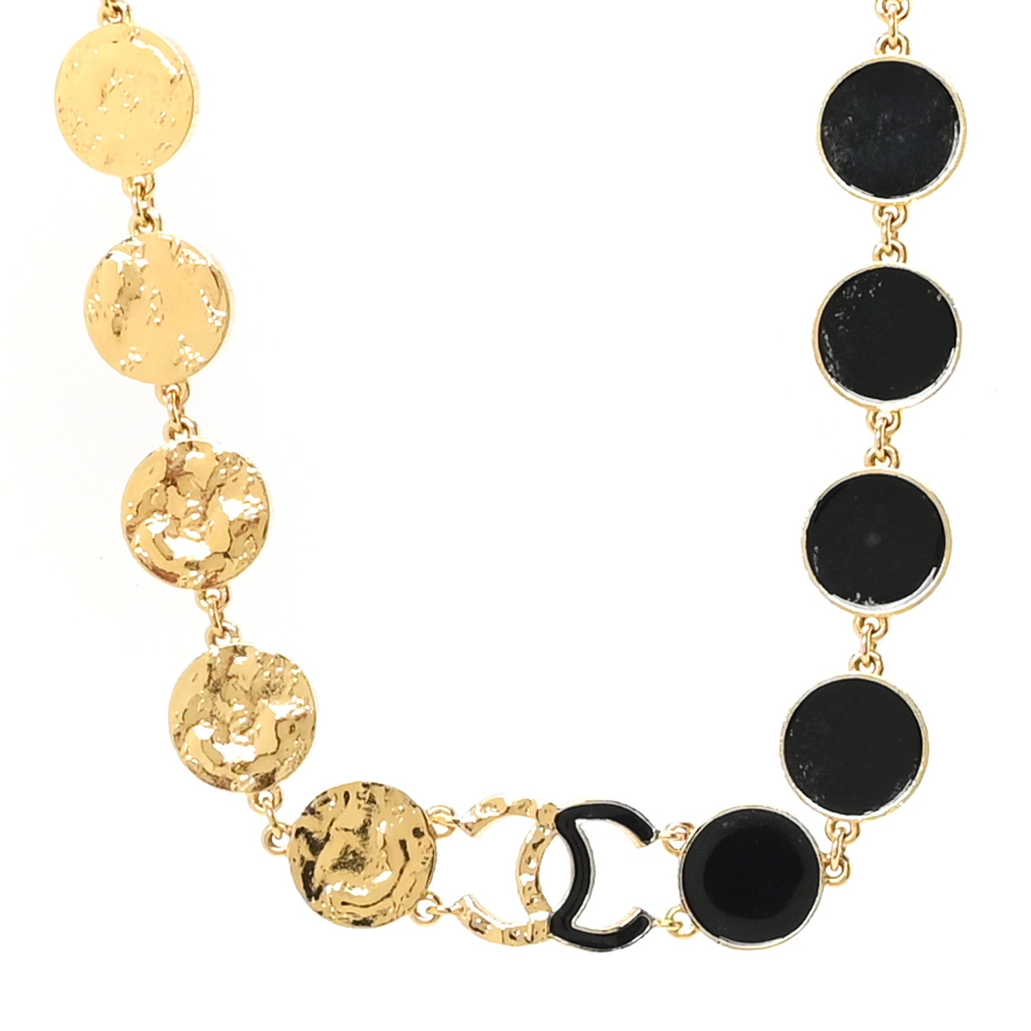 Metal Disc CC Necklace Gold Black