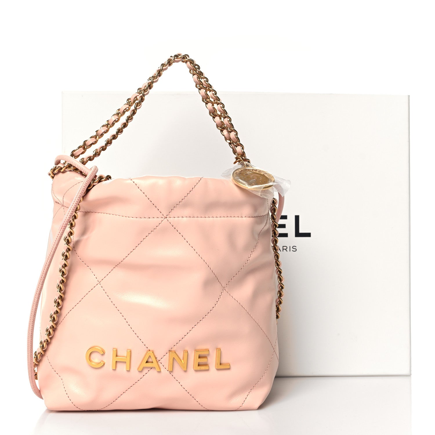 Shiny Calfskin Quilted Mini Chanel 22 Light Pink