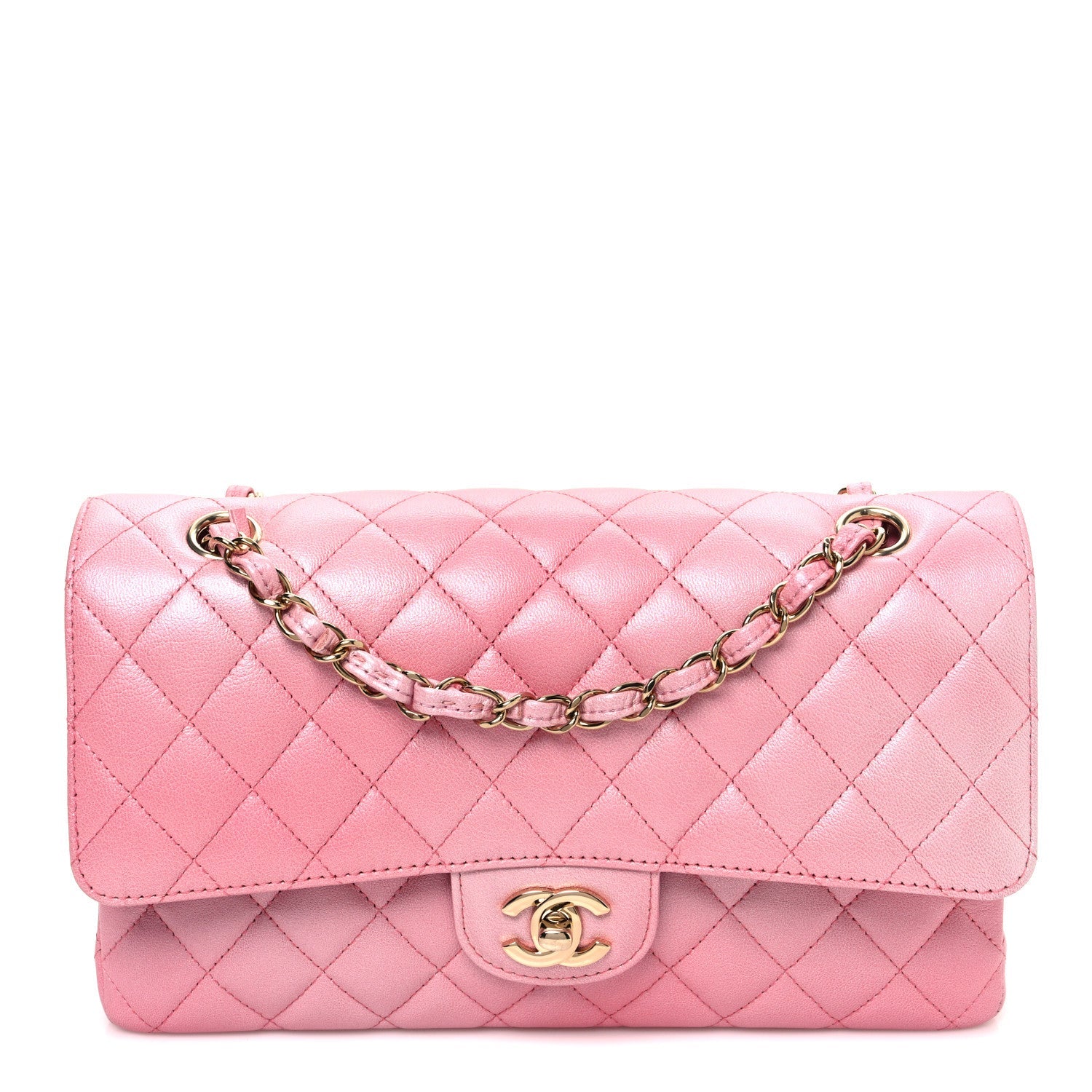 Metallic Goatskin Ombre Quilted Medium Double Flap Pink
