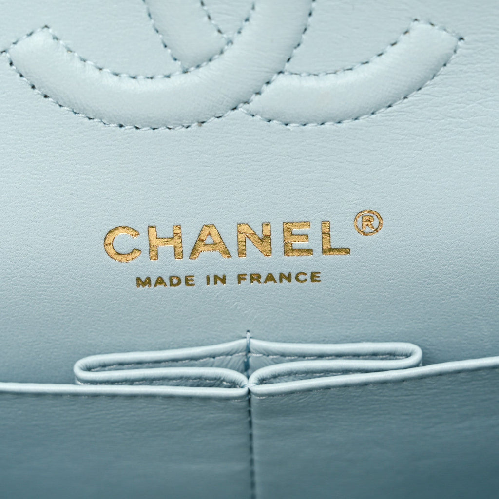 Caviar Quilted Small Double Flap Light Blue