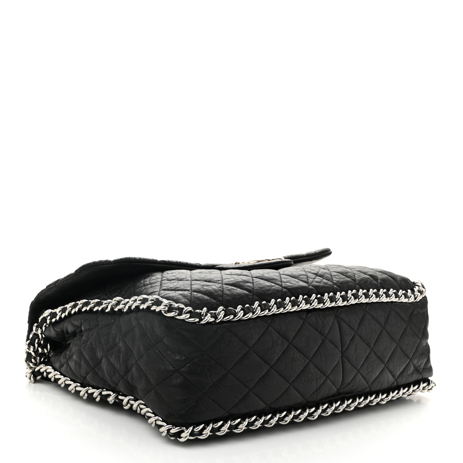 Washed Lambskin Quilted Maxi Chain Around Flap Black