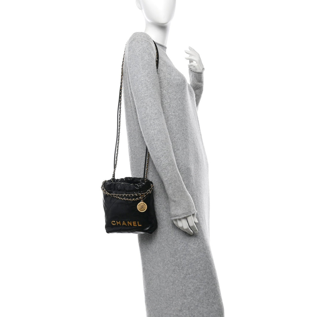 Shiny Calfskin Quilted Mini Chanel 22 Black