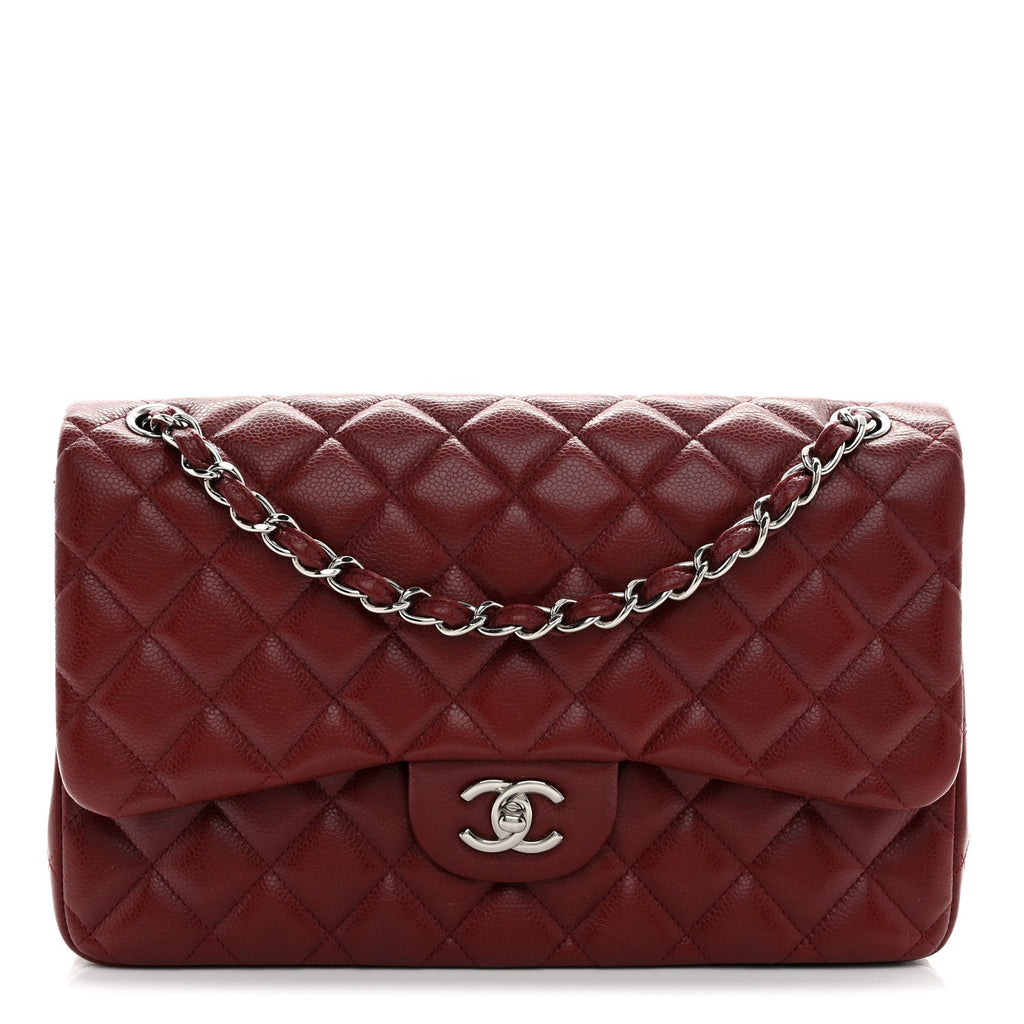 Caviar Quilted Jumbo Double Flap Dark Red