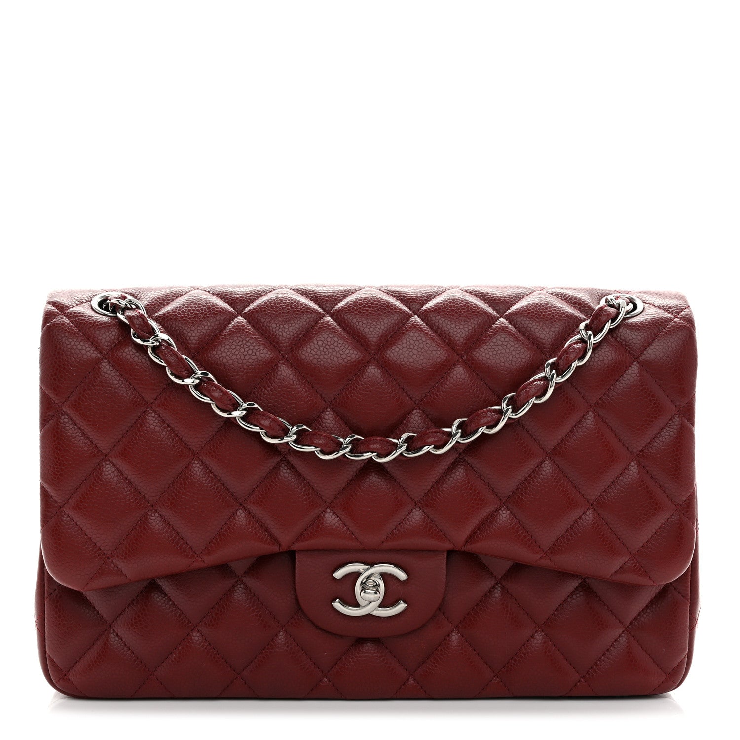 Caviar Quilted Jumbo Double Flap Dark Red