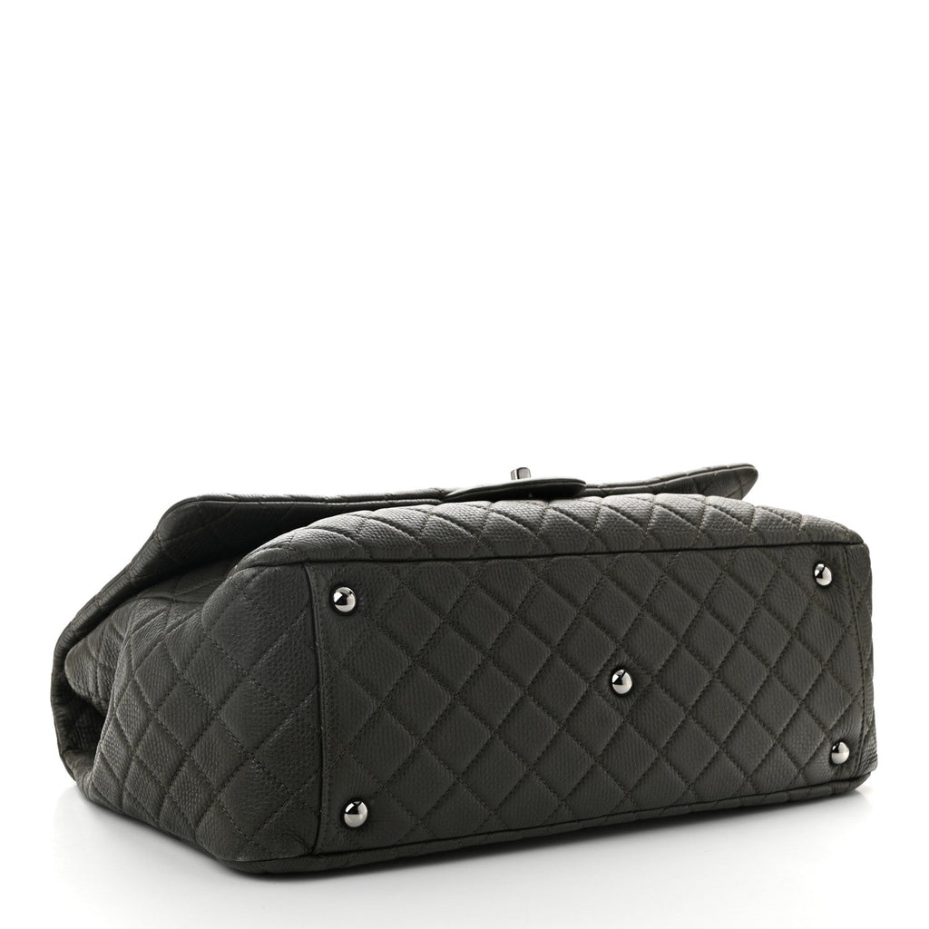 Calfskin Quilted XXL Travel Flap Bag Khaki