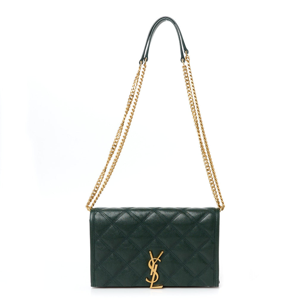 Lambskin Diamond Quilted Becky Chain Wallet Vert Fonce