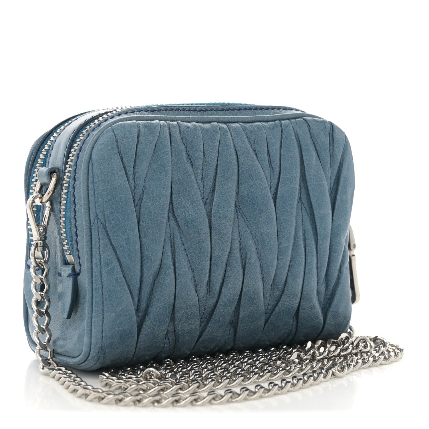 Vitello Lux Matelasse Double Zip Chain Crossbody Bag Oceano