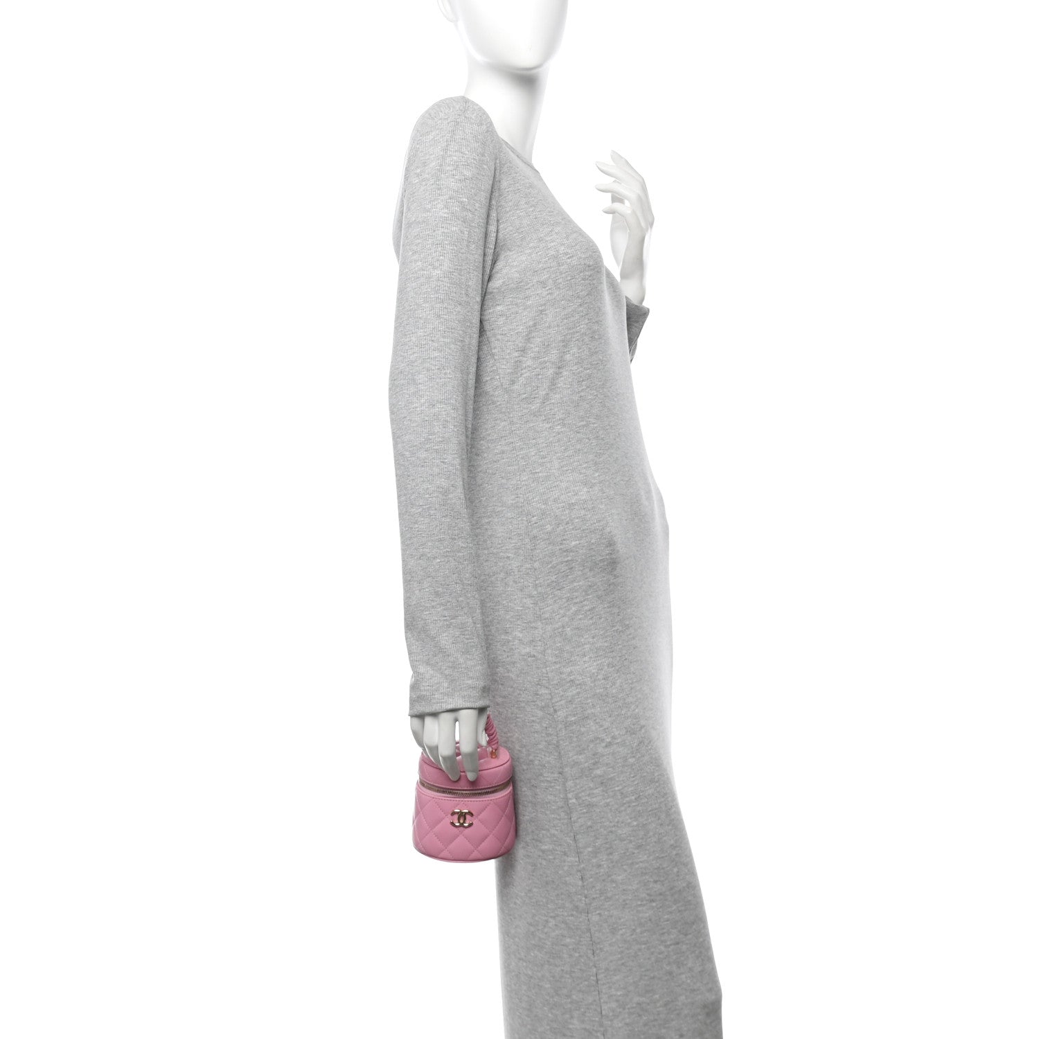 Lambskin Quilted Ruched Handle Vanity Case Pink