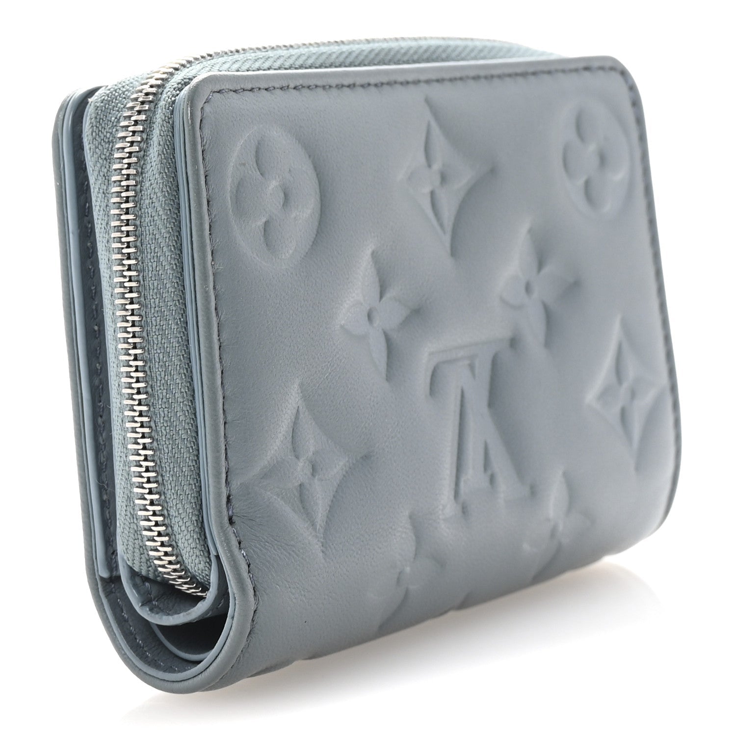 Lambskin Embossed Monogram Lou Coussin Wallet Blue Glacier