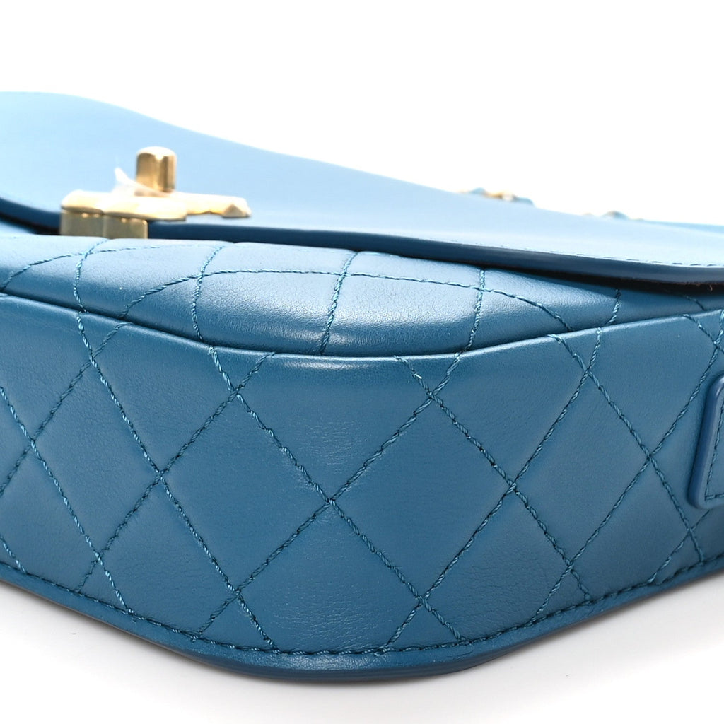 Calfskin Quilted Multi Pouching Flap And Coin Purse Blue