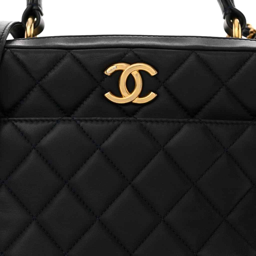 Lambskin Quilted Medium Trendy CC Bowling Bag Navy