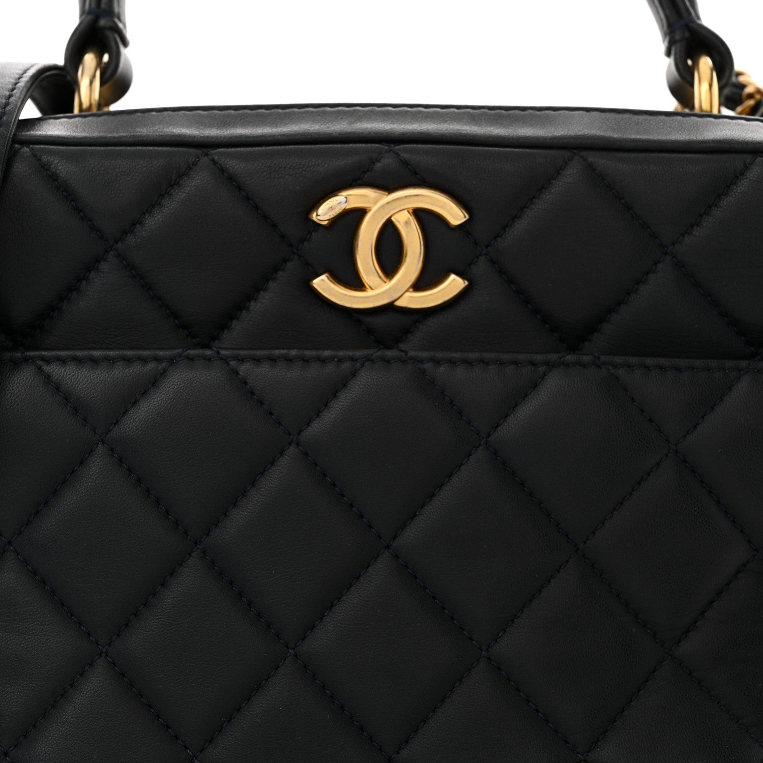 Lambskin Quilted Medium Trendy CC Bowling Bag Navy