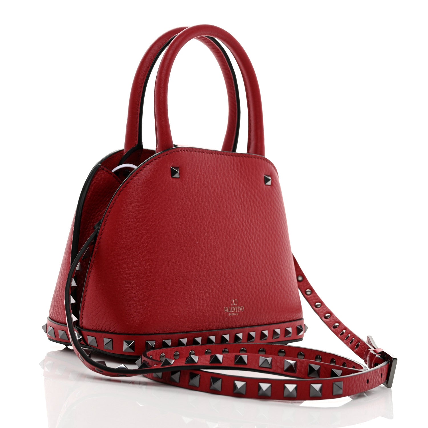 Grainy Calfskin Small Rockstud Double Top Handle Bag Rosso Valentino