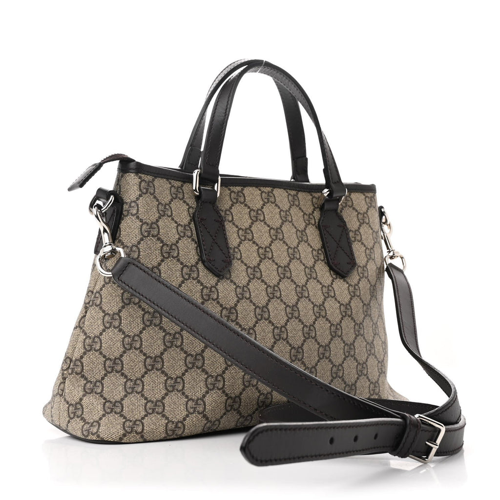 GG Supreme Monogram Small Zippered Tote Dark Brown