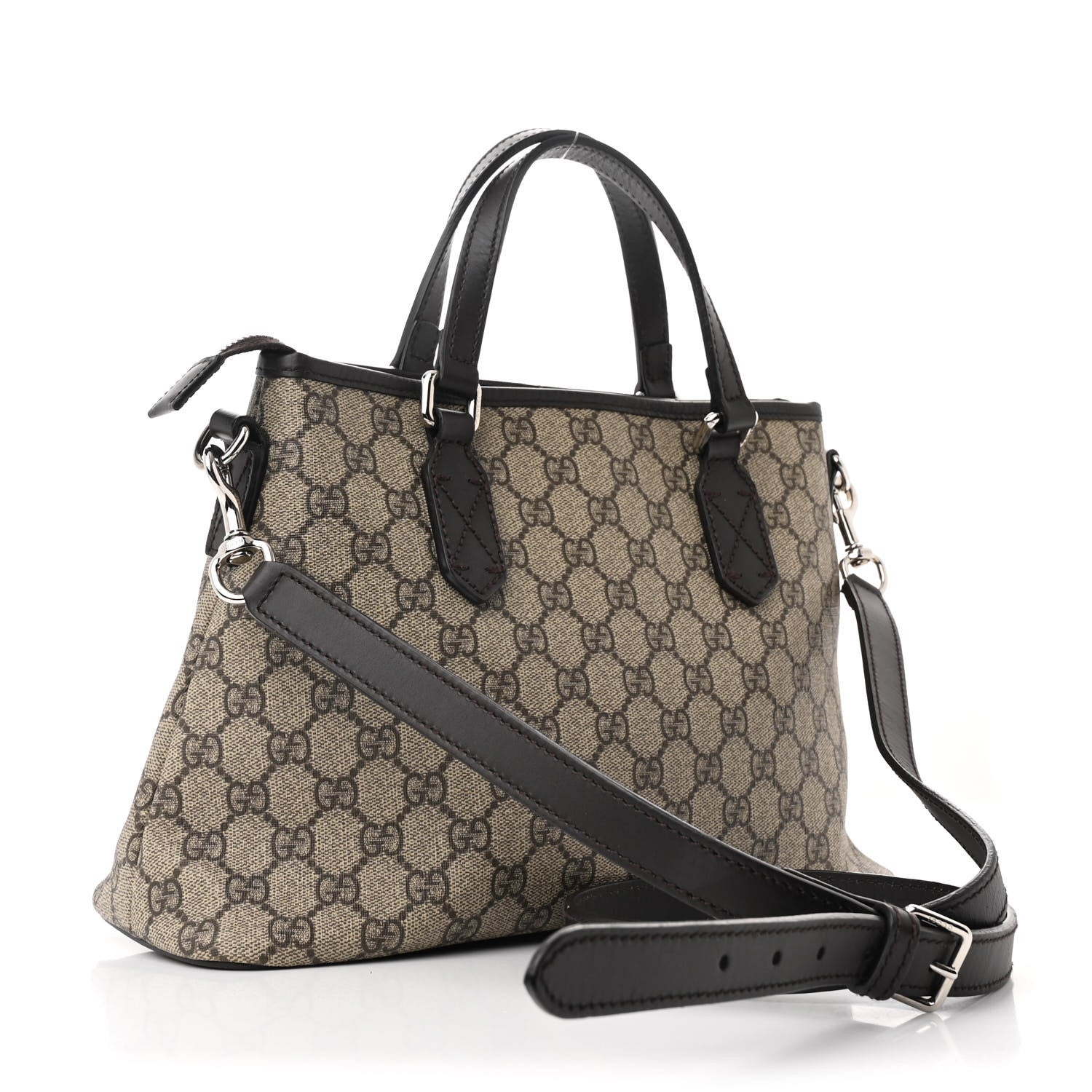 GG Supreme Monogram Small Zippered Tote Dark Brown