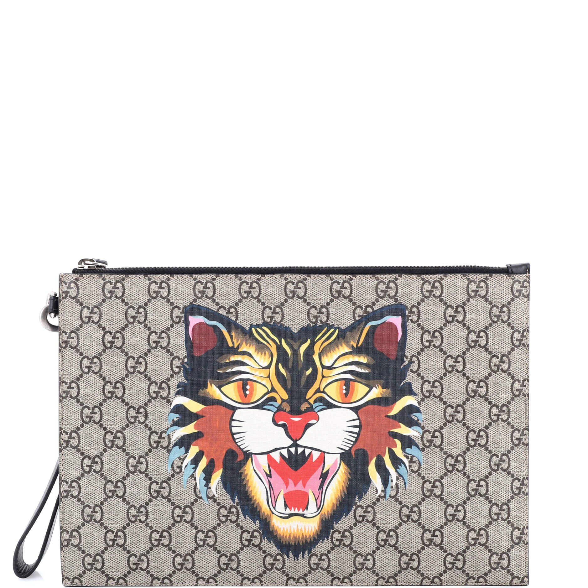 Zipped Pouch Angry Cat GG Coated Canvas Large
