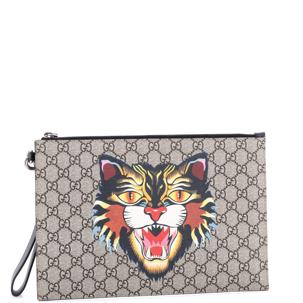 Zipped Pouch Angry Cat GG Coated Canvas Large