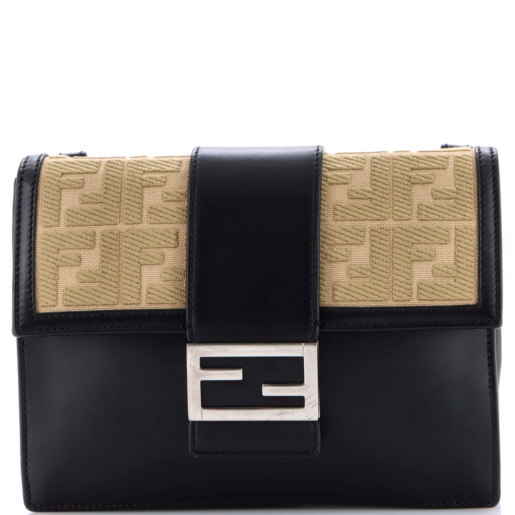 Flat Baguette Crossbody Bag Leather with Zucca Jacquard Medium