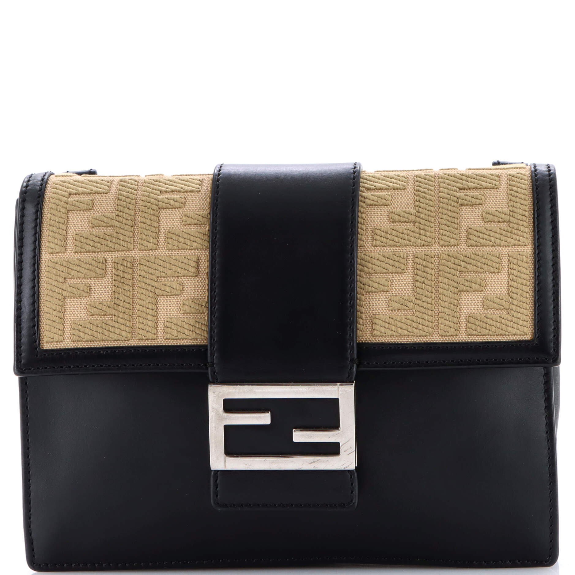 Flat Baguette Crossbody Bag Leather with Zucca Jacquard Medium
