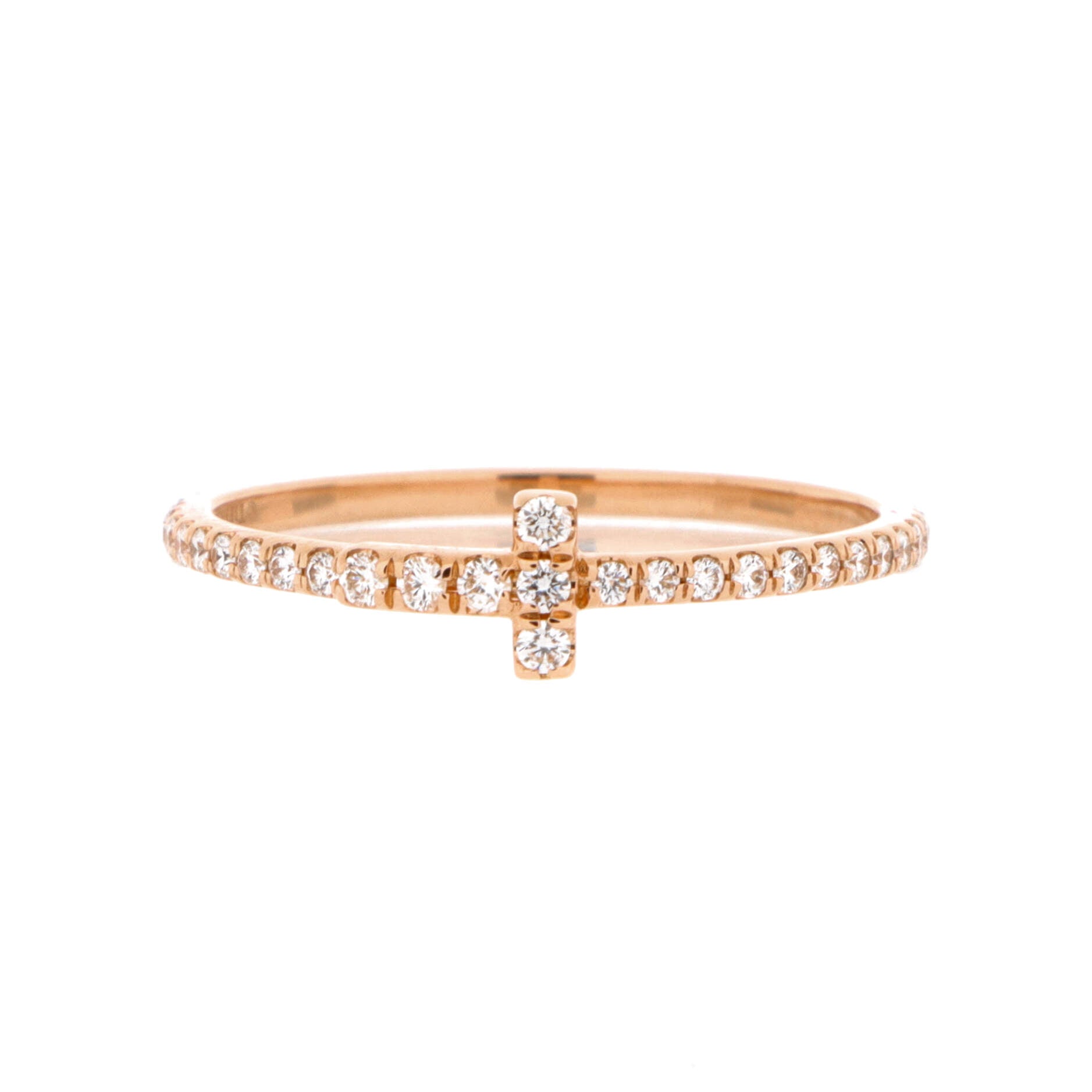 T Wire Band Ring 18K Rose Gold with Pave Diamonds