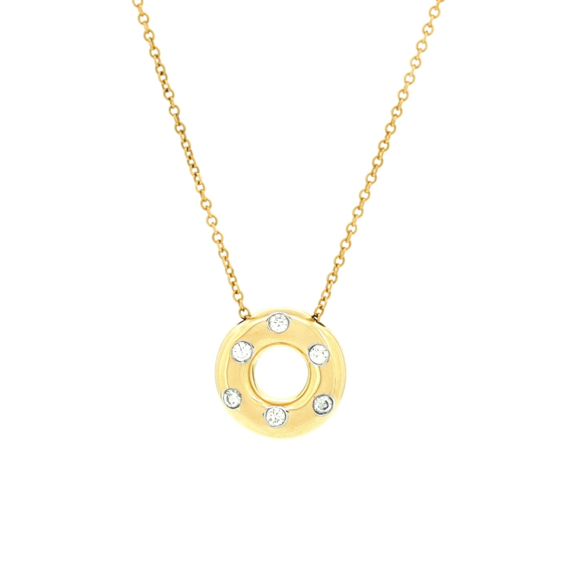 Etoile Circle Donut Pendant Necklace 18K Yellow Gold and Platinum with Diamonds