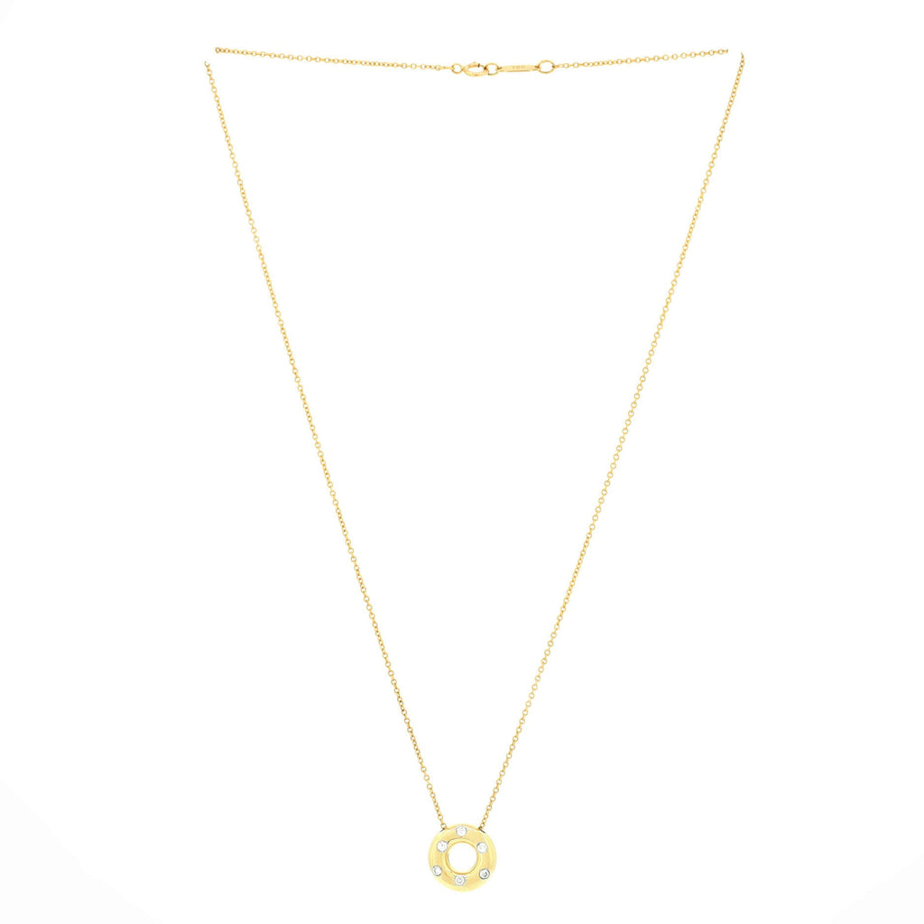 Etoile Circle Donut Pendant Necklace 18K Yellow Gold and Platinum with Diamonds
