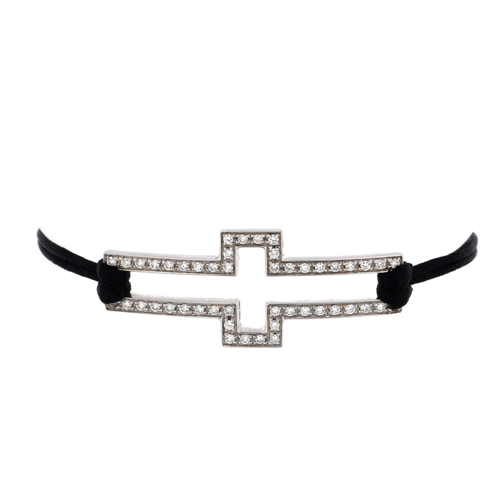 Cross Bracelet Silk Cord with 18K White Gold and Diamonds XS