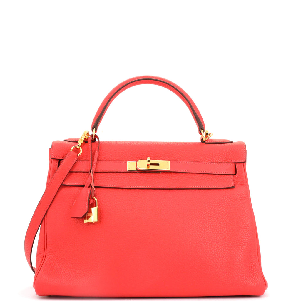 Kelly Handbag Red Clemence with Gold Hardware 32